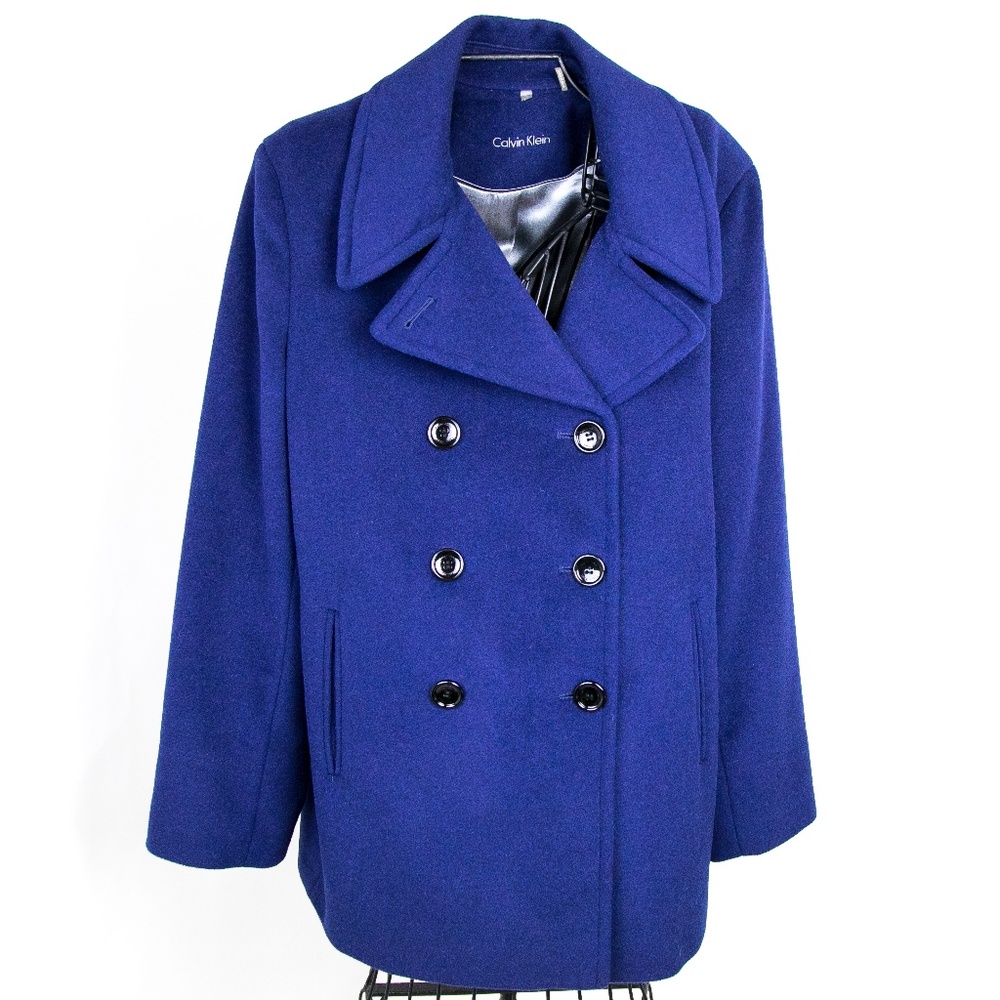 😎Calvin Klein Blue Wool/Cashmere Pea Coat